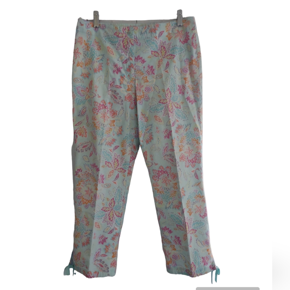 Sigrid Olsen Sport light pastel turquoise floral pants Size 8